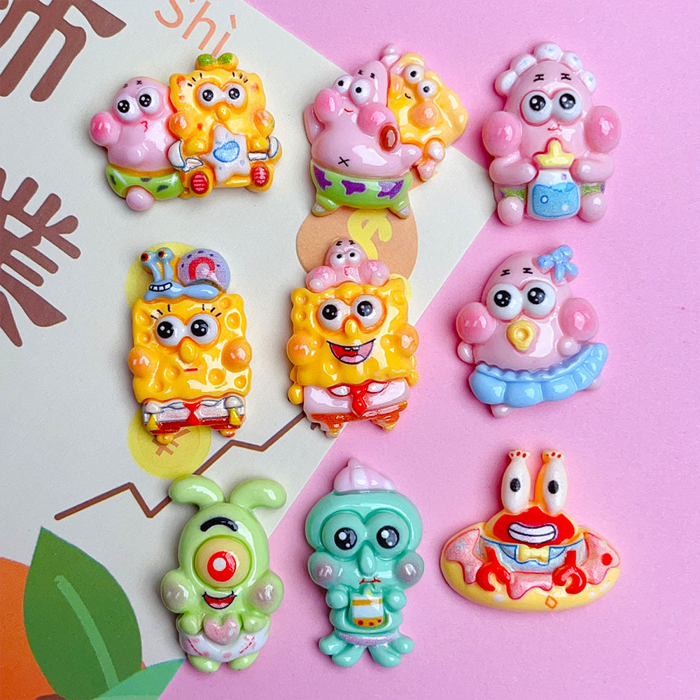 Spongebob Paibig Star Crab Boss Cartoon Resin Accessories DIY Cream Gel Accessories Hairpin Head Rope Refrigerator Stickers