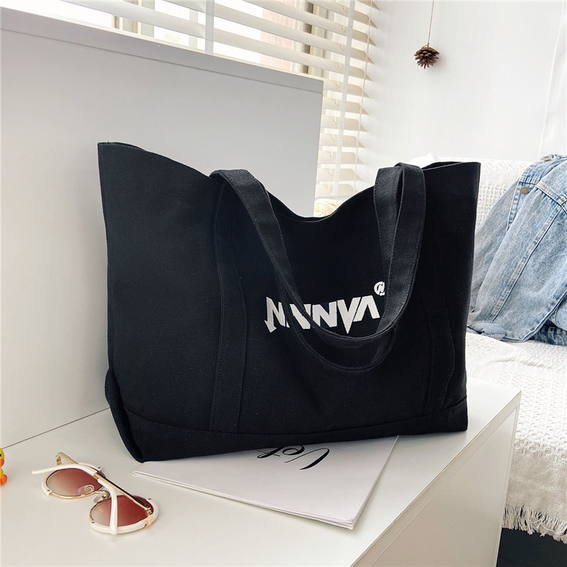 Canvas Bag Women's Single Shoulder Large Capacity Japanese ins Fashion Student Class All-match Artistic Black Fashion Handbag