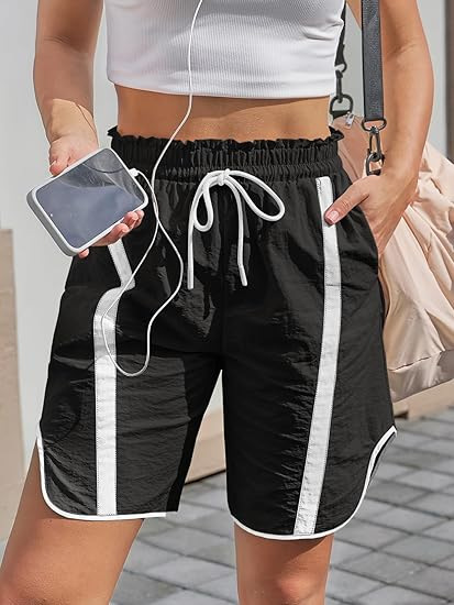 2026 Amazon New Casual Versatile Loose Drawstring Bucket Pants Women's Color-Blocking Workout Y2K Sports Shorts