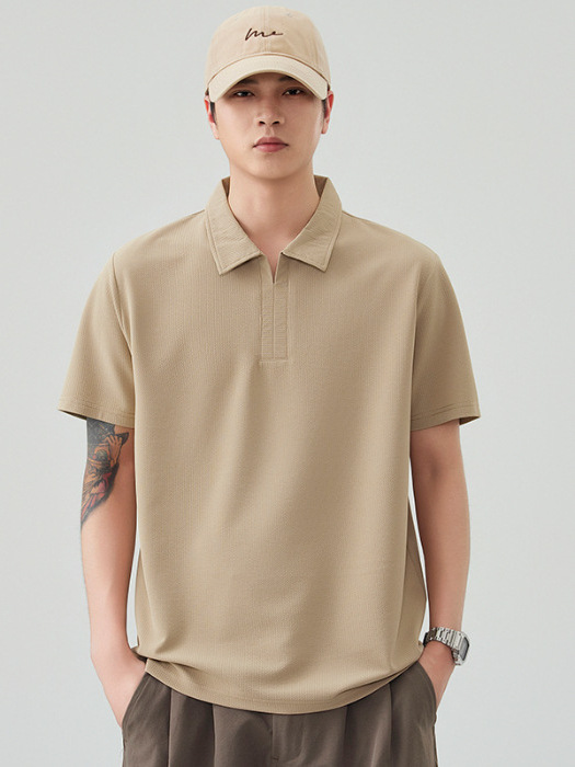 2026 Summer New Style Ice Silk Thin Henley Collar Simple High-End Short-Sleeved Polo Shirt Men's Trendy Brand Half-Sleeved Clothing