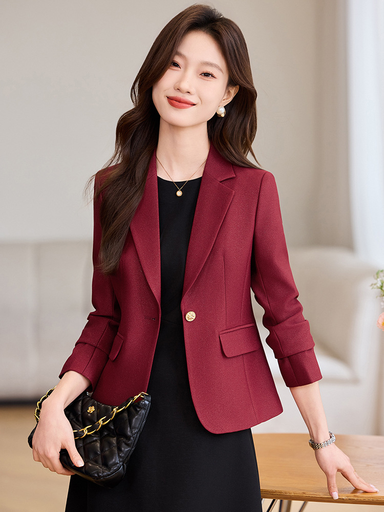 wine red Suit Jacket Women's 2025 New Spring and Autumn Casual Small dress Suit suit Two-piece Set