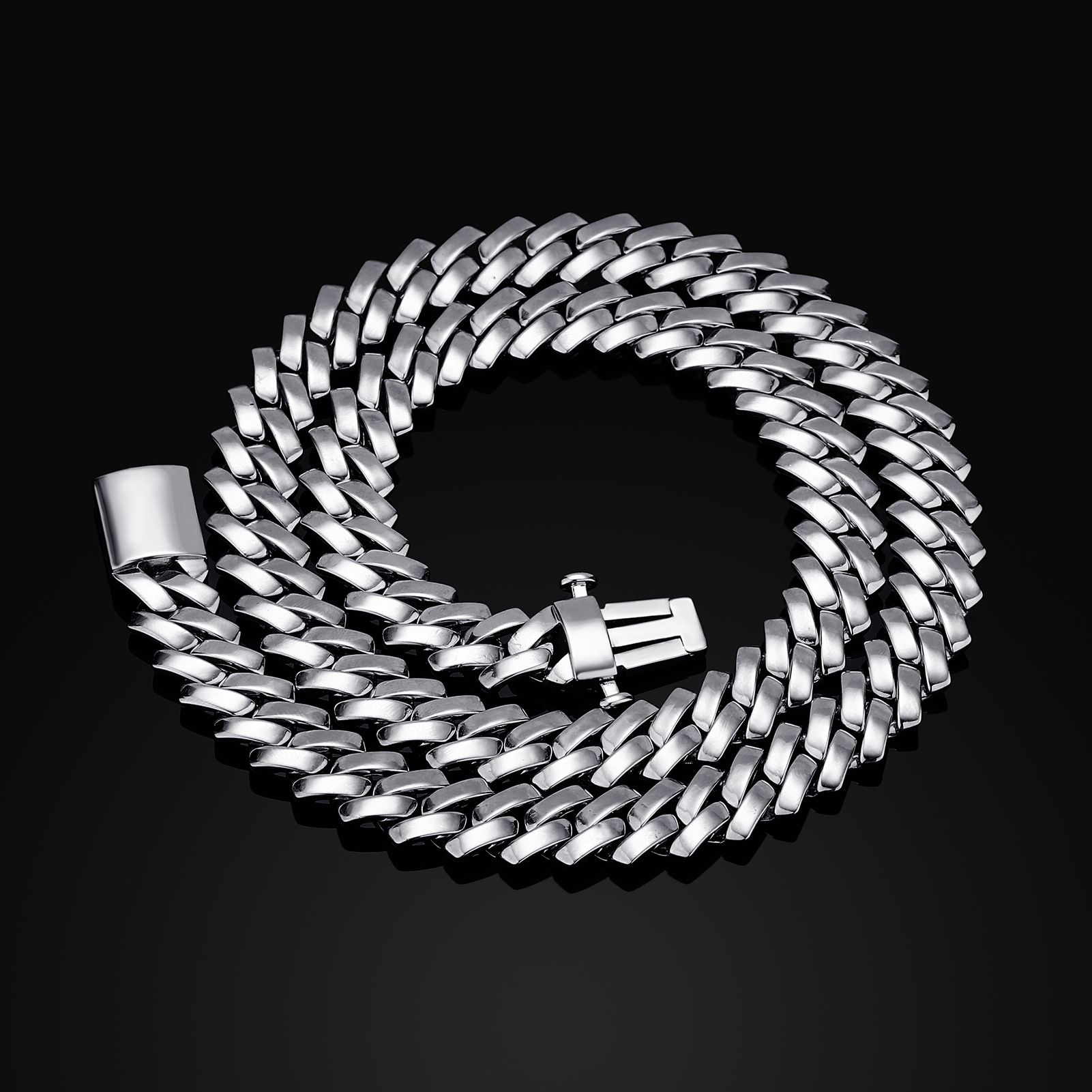 Golden Australia 10/12/18mm diamond Cuban chain smooth Cuban necklace for men and women European and American hip hop personality tide bracelet
