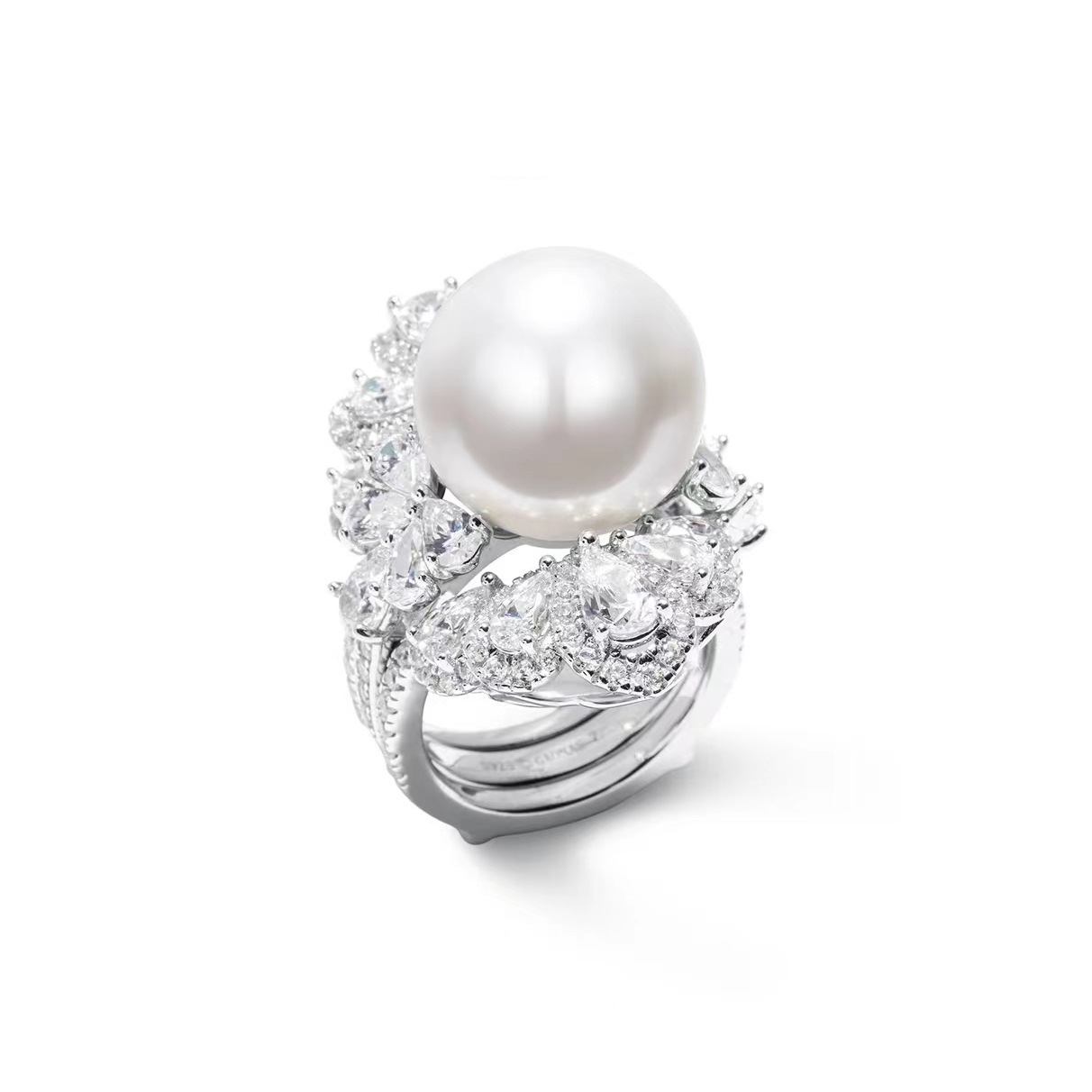 One Two-Wear Artificial Mother-of-Fritillaria Pearl Ring Heavy Industry Luxury Finger Ring Exaggerated All-Match High Carbon Diamond Ring for Women