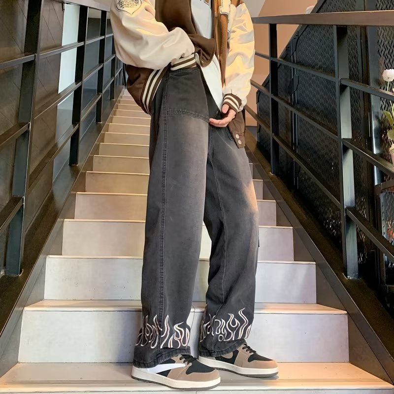 Japanese Men's Double Three-Dimensional Pocket Jeans Spring New Retro Old Wash Water Embroidered Men's Fashion Trousers