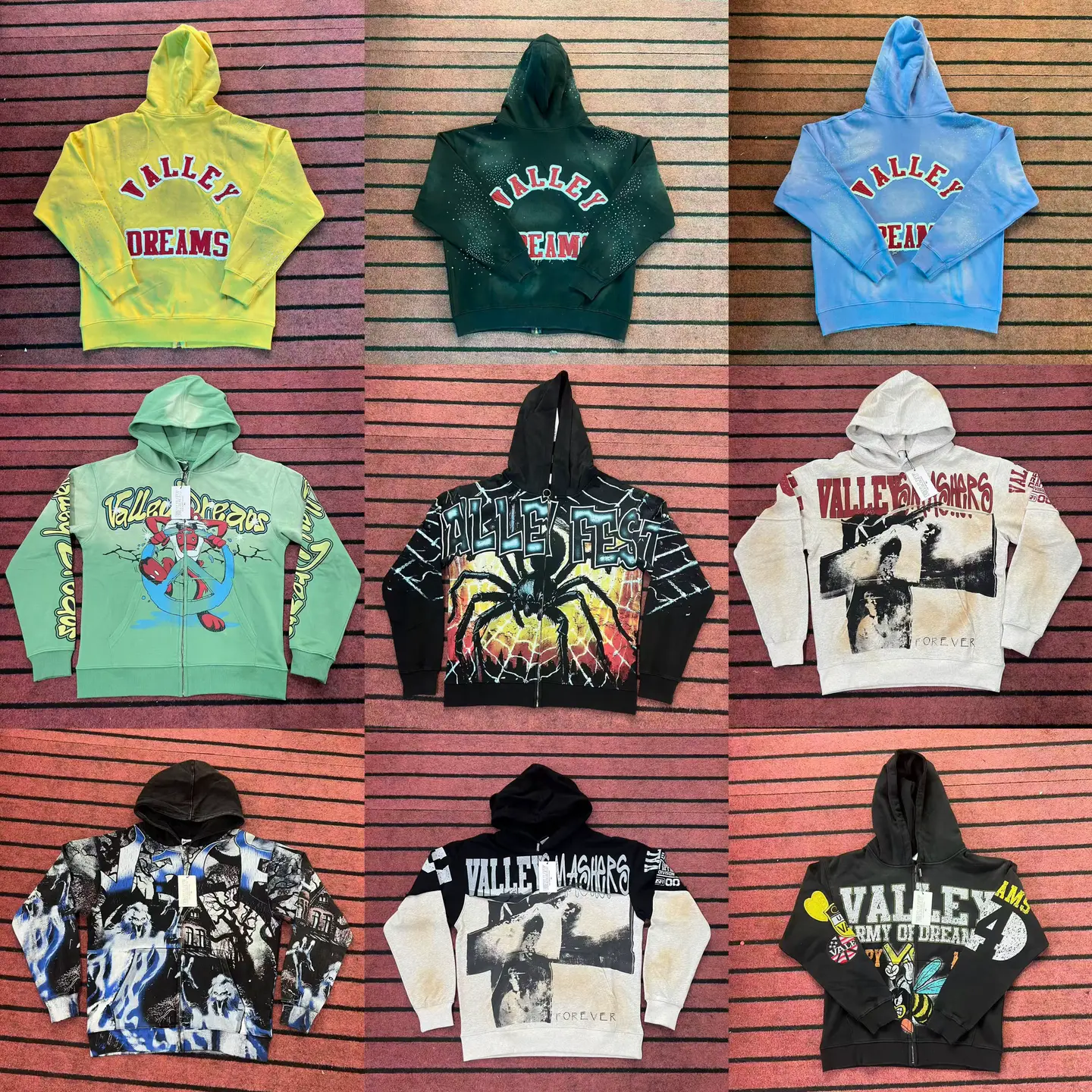 Vale Dream Valley Zip up Hoodie with Rhinestones, Hip-Hop High Street Fashion Brand Cardigan Sweatshirt Jacket