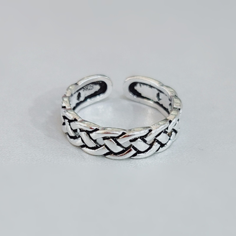 Fashion Personality Distressed Retro Chain Ring Simple Sweet Thai Silver Twist Opening Ring Fashion Finger Ring Jewelry