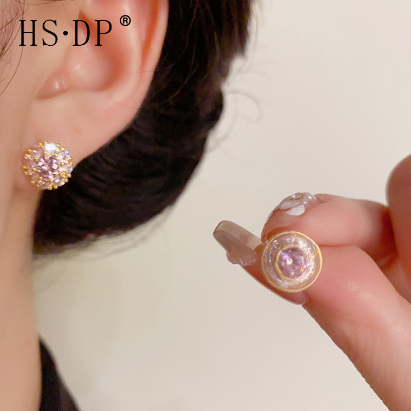 S925 silver needle exquisite rotating zircon round earrings female temperament fashion small fresh simple compact earrings wholesale