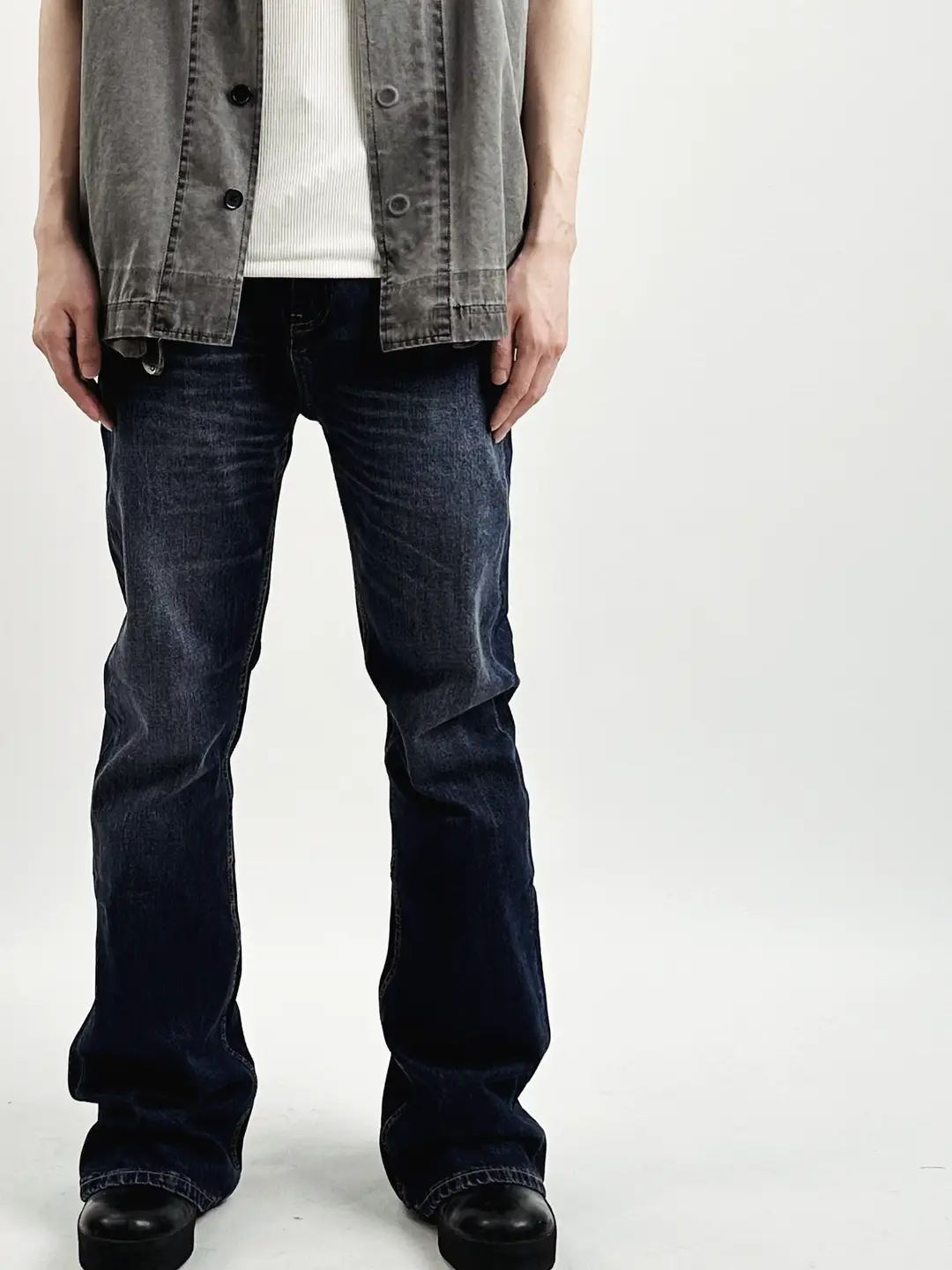 Deeds Not Words Retro Washed Raw Cow Color Flared Denim Paris Style pants