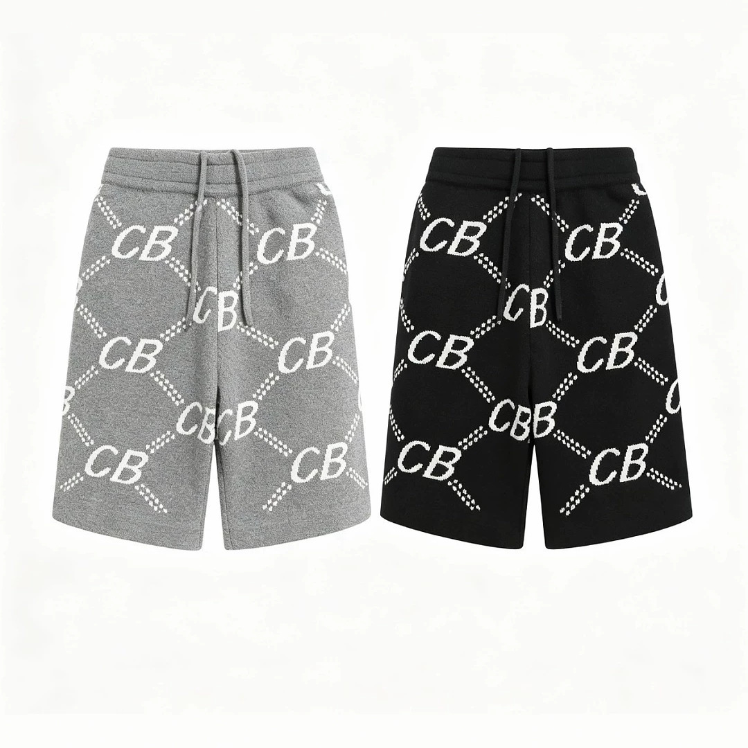 American Trendy Brand Cole Buxton Letter Logo Knitted Shorts Men's Summer Wool Straight Casual Shorts