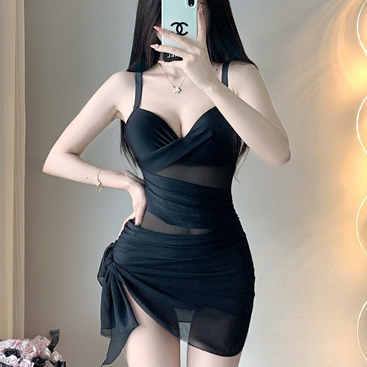 New swimsuit women's sexy mesh pure desire wind small chest gathered net red holiday photo belly thin hot spring wholesale