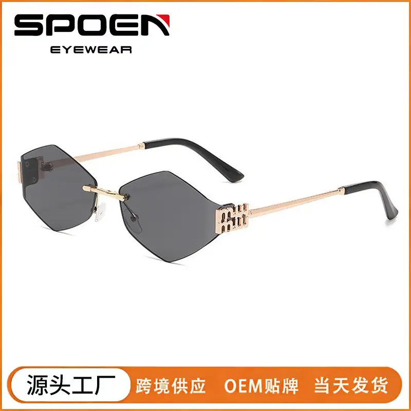 Cross-Border Metal Frameless Rhombus Sunglasses Fashionable High-End Women's Sunglasses Y2K Polygonal Sunglasses