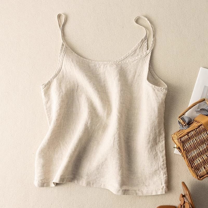 Summer New Style Artistic Cotton and Linen Camisole Women's Loose Inner Pure Color Simple Sleeveless Bottoming Large Size Top