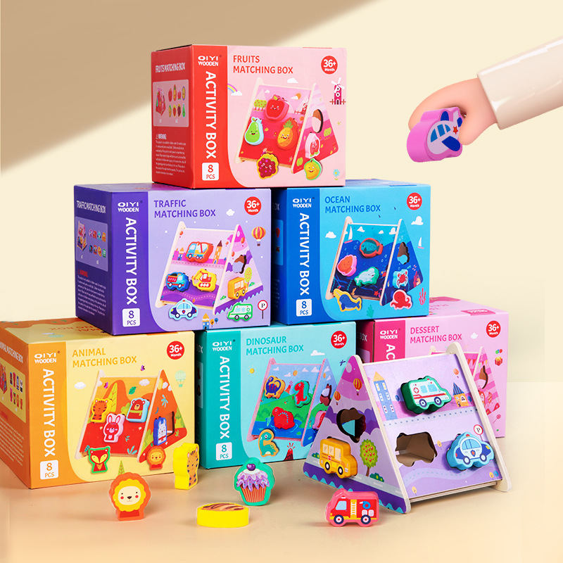 New Early Education Building Blocks Matching Box Children Cartoon Animal Traffic Fruit Cognitive Educational Wooden Toys Wholesale