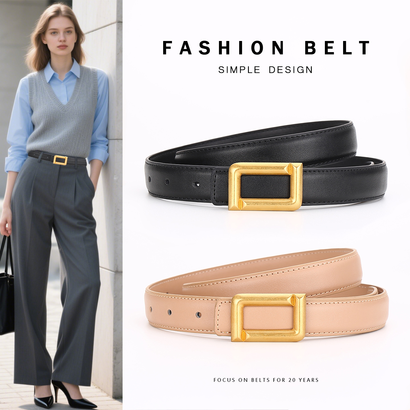 Women's Genuine Leather Belt, Vintage Cowhide Ladies' Belt, Casual Jeans Decoration, Versatile Women's Belt, Wholesale