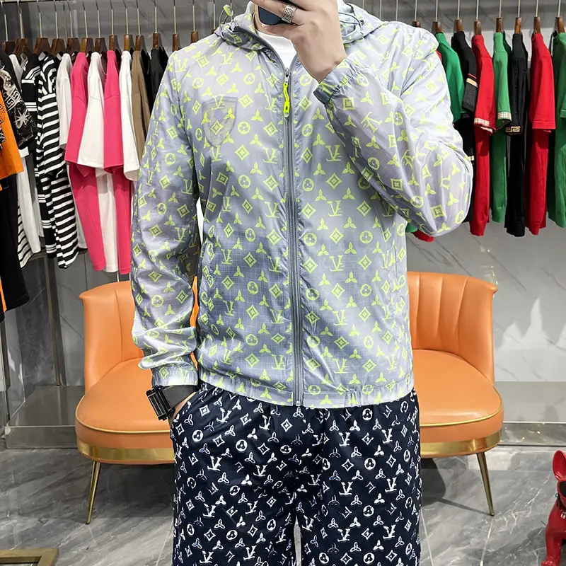 Hooded Jacket Men Summer New arrival European Station Breathable Print Outwear Classy Trendy Handsome Sun Protection Clothes
