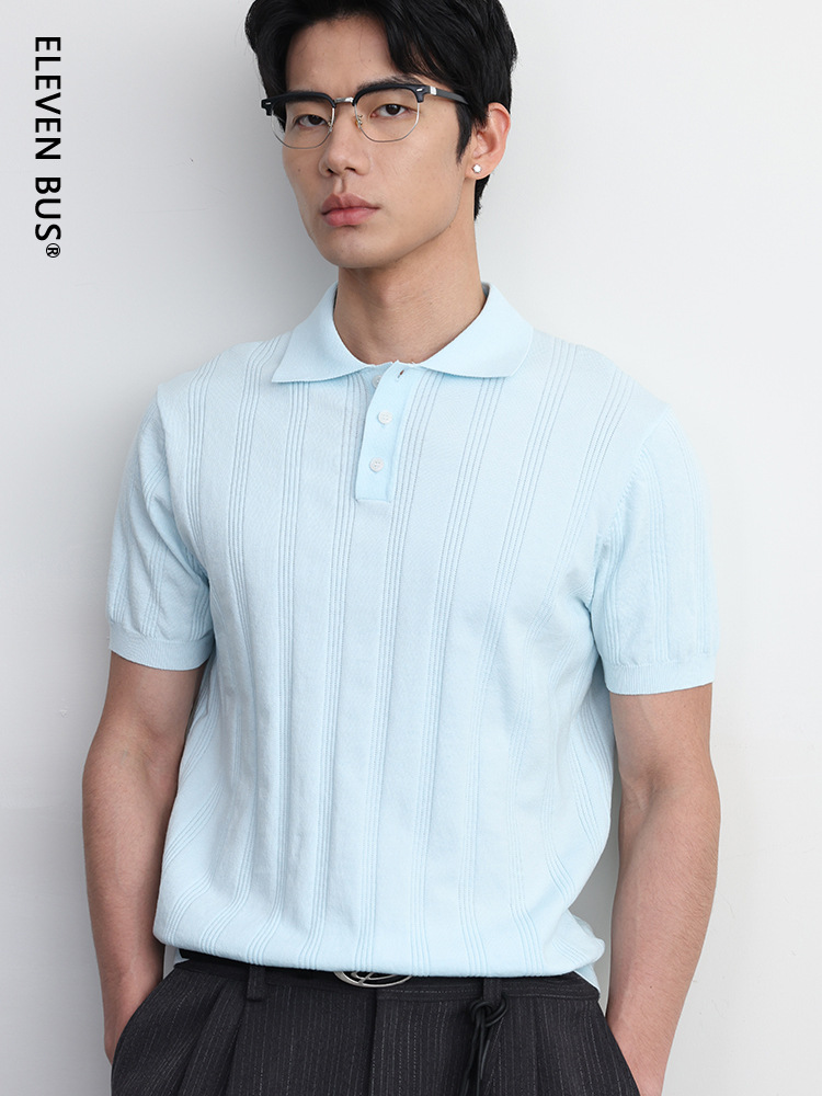 Spring and Summer New Men's Old Money Style Knitted Short-Sleeve T-Shirt Japanese Retro Polo Shirt Versatile Casual Top for Men