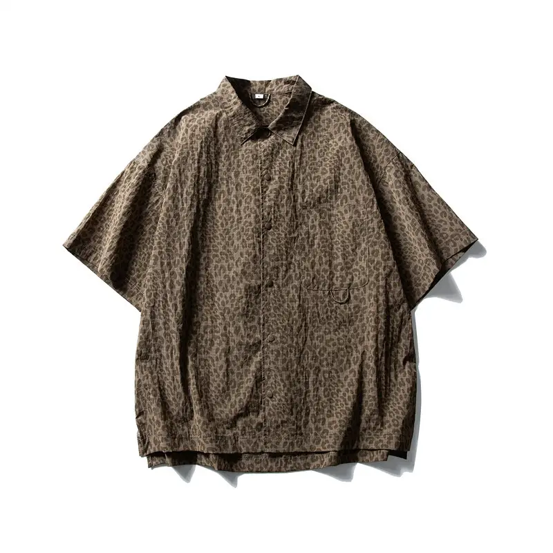 Leopard Print Camouflage Short-sleeved Shirt Men's European and American Fashionable Loose Casual Tie-dye Digital Print Summer Lapel Shirt