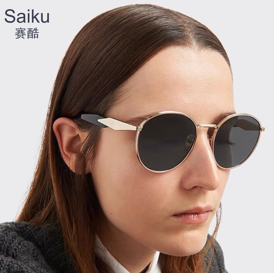 New cross-border Europe and the United States high sense oval frame metal sunglasses women's retro fashion UV protection sunglasses men
