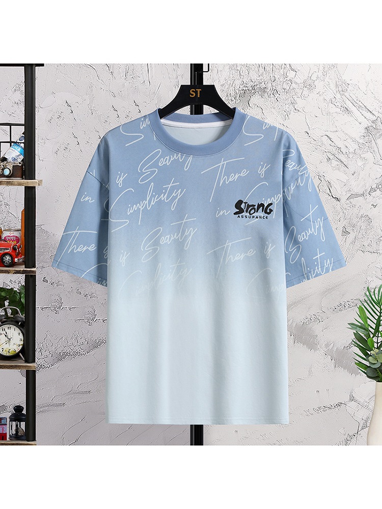 Summer Gradient Short-Sleeved T-Shirt for Boys 12-15 Years Old, Middle and High School Students 13, Loose-Fitting Clothes 14, Youth Summer Clothes 16