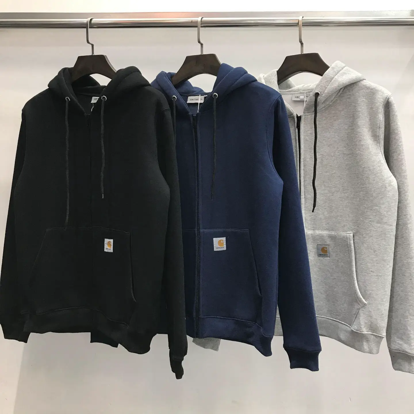 跨境潮流卡蛤logo字母刺绣拉链开衫连帽加绒卫衣宽松工装情侣上衣