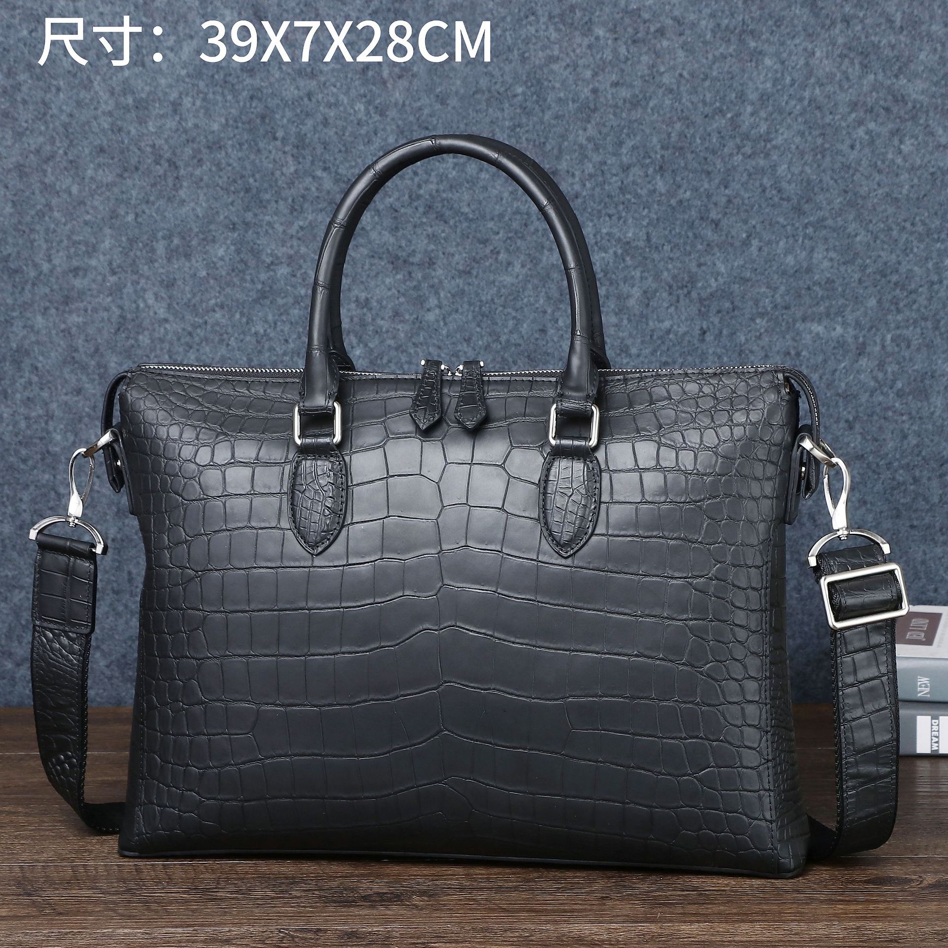 Matte crocodile belly pattern men's briefcase shoulder crossbody bag business travel Men's bag fashion computer bag factory wholesale