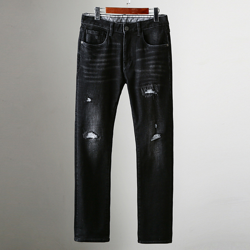 Withdrawal Trendy Brand Ripped Jeans Men's Spring and Autumn Thick Casual Pants Men's Slim-fit Straight Pants 3Q158