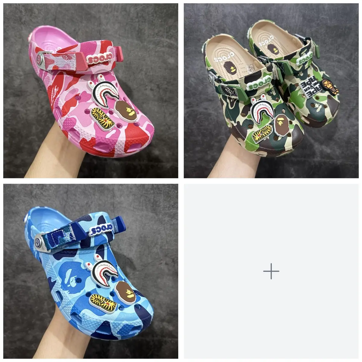 Bape x croc classi clog卡骆 Classic clog 迷彩印花 舒适百搭 洞洞鞋 猿人头联名 自带配件
