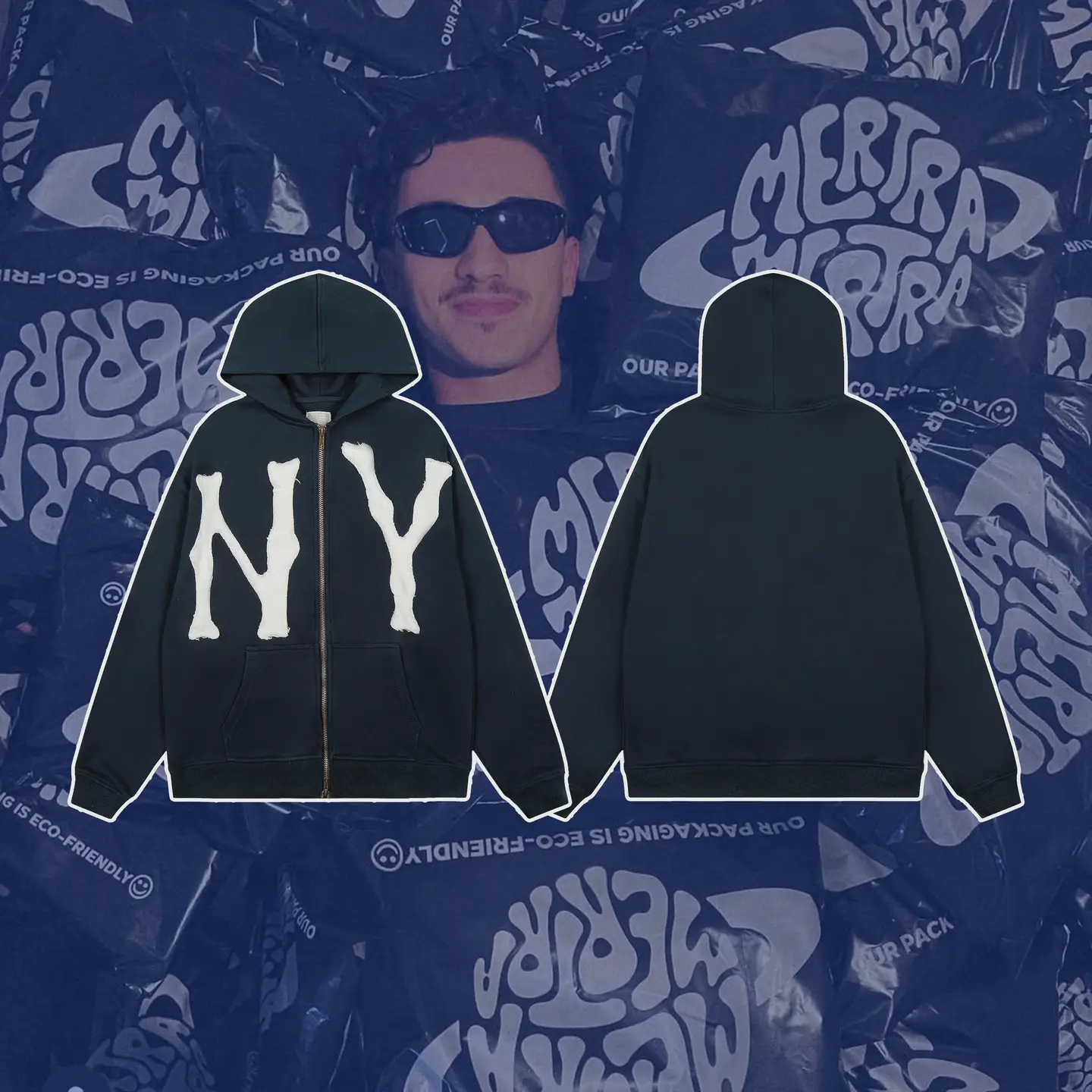 Fstu/Memory Lane Park Ny Zip Hoodie Terry Patch Embroidered Hooded Zip-Up Sweatshirt