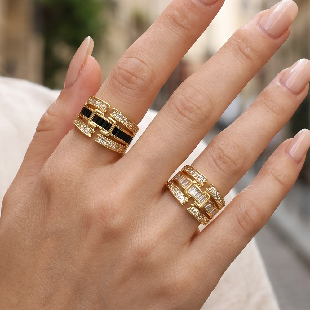 Creative and Distinctive Multi-layer Belt Buckle Diamond Ring Men's and Women's Fashionable Simple Style Ins Food Ring Trendy Bracelet