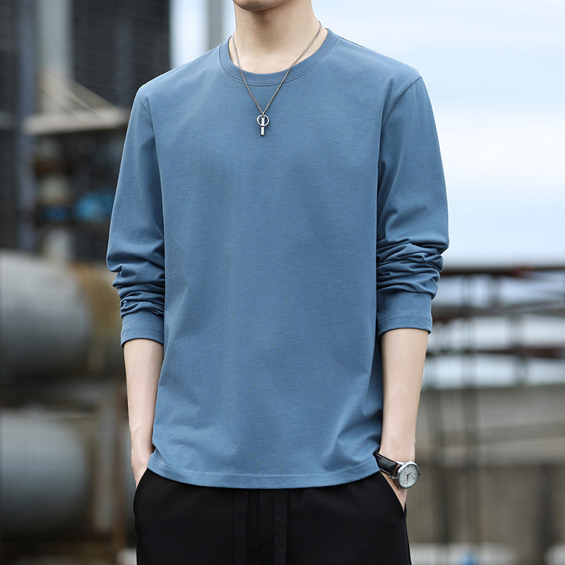 high quality Solid Color Long Sleeve T-Shirt Men's Spring and Autumn Round Neck Loose Casual Cotton Base Shirt Men's Thin Sweater