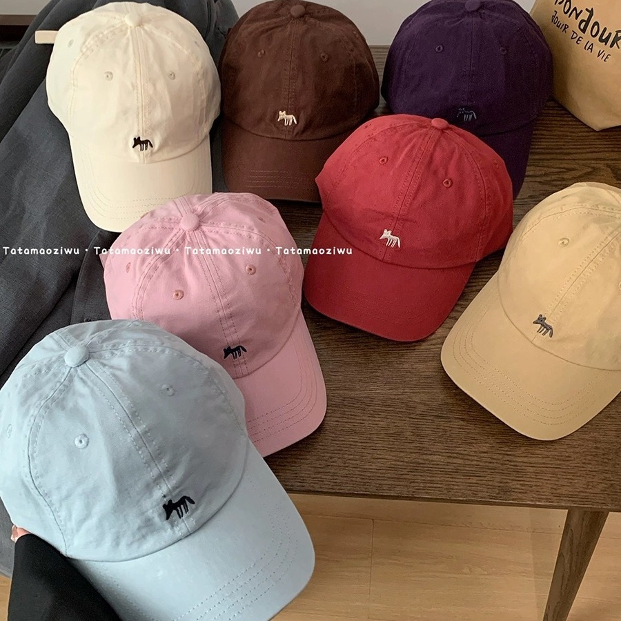 Cute Embroidered Little Fox Baseball Cap for All Seasons, Korean Style Fashionable Wide Brim, Face-Showing, Small Sunshade, Same Style Peaked Cap for Men and Women