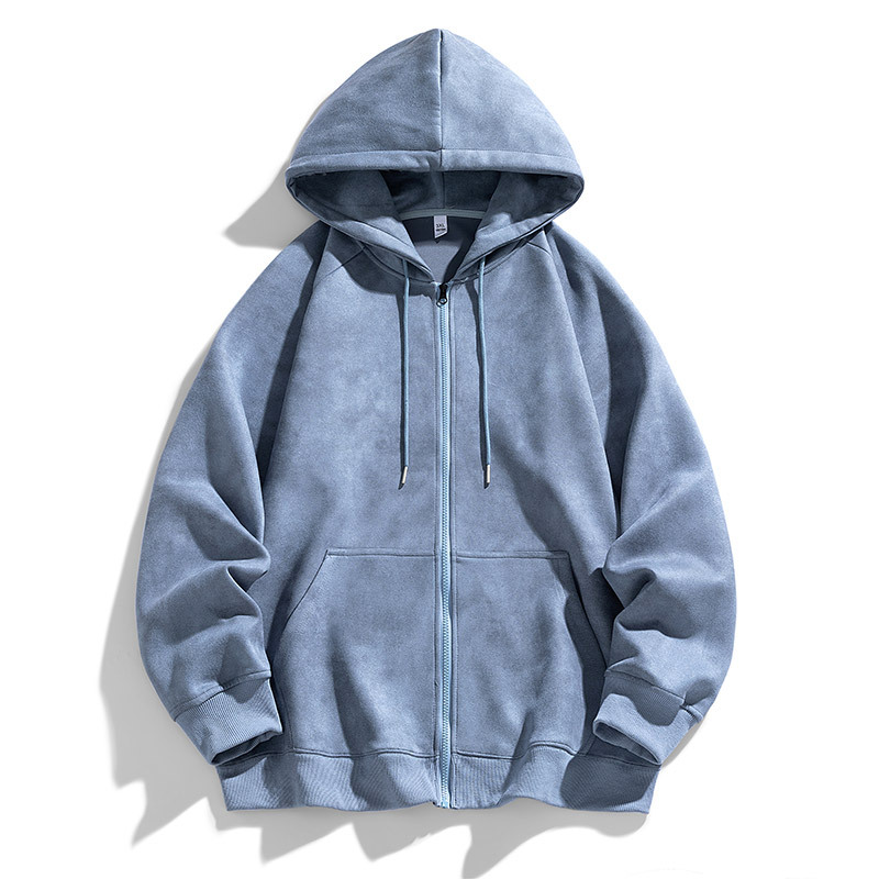 Heavy Suede Sweater Men's Spring and Autumn Fashion Brand Cardigan American Hooded Top Men's Loose Sports Jacket