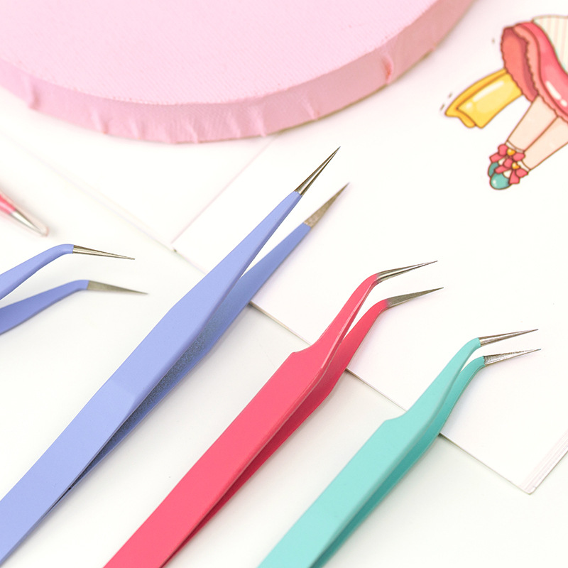 Candy color series stainless steel tweezers Macaron color hand account and paper tape sticker tool gadgets 12