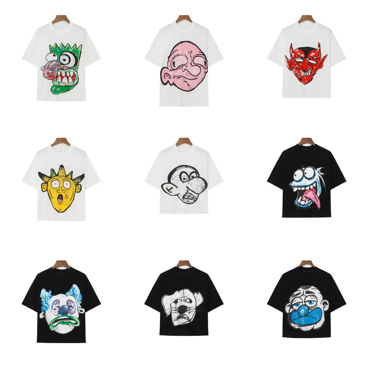 Foreign Trade 2024 Summer New European and American Trendy Brand Cartoon Print Men's and Women's Youth Street Short-Sleeved T-Shirts Wholesale