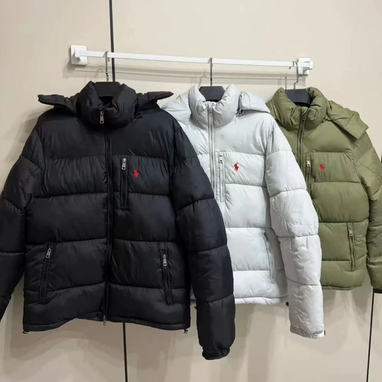 可扫码跨境外贸拉夫RL可拆卸帽超厚棉服防风防水情侣款拉链夹克+--oyi