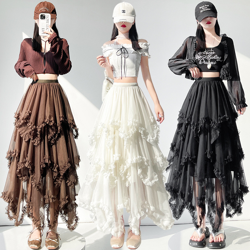 Mesh Skirt for Women, New Spring and Summer Style, High-Waisted, Mid-Length, A-Line, Puffy Cake Skirt, Super Fairy-Like Long Skirt