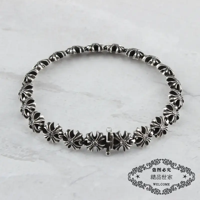 Trendy Classic S925 Sterling Silver Diamond Cruciate Flower Bracelet Cross Bracelet Personalized Fashion Fashionmonger Men and Women Couple Style