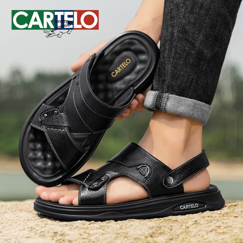 Cartelo Crocodile Leather Sandals, Summer Breathable and Comfortable Soft-Soled Dual-Wear Design Sandals, Men's Beach Slippers