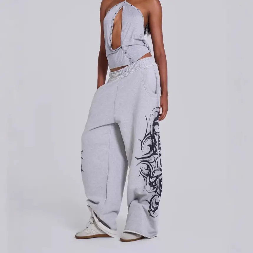 Europe and the United States cross-border retro American street jaded londen trend printing loose wide-leg straight casual sweat pants