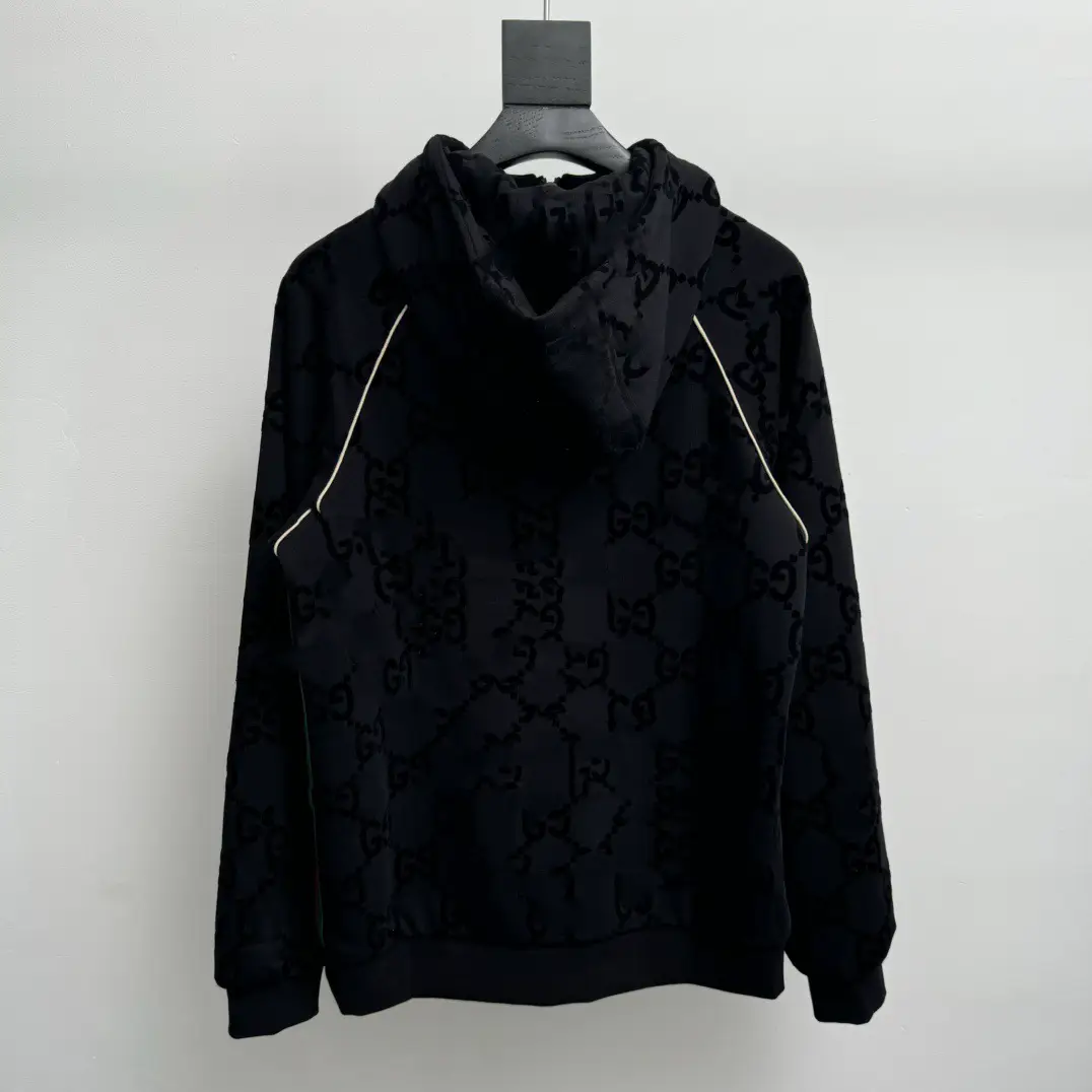 [Poison Family in stock] South Oil Correct Version GU Family 24 Autumn Ribbon Flocking Double G Pattern Zipper Jacket