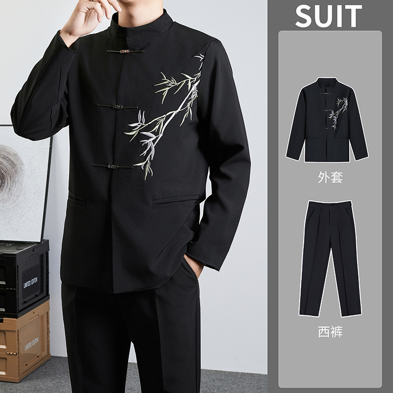 Spring and Autumn Suit Men's Vertical Collar Chinese Style New Chinese Style Suit Jacket Men's Retro Popular Men's Wedding suit