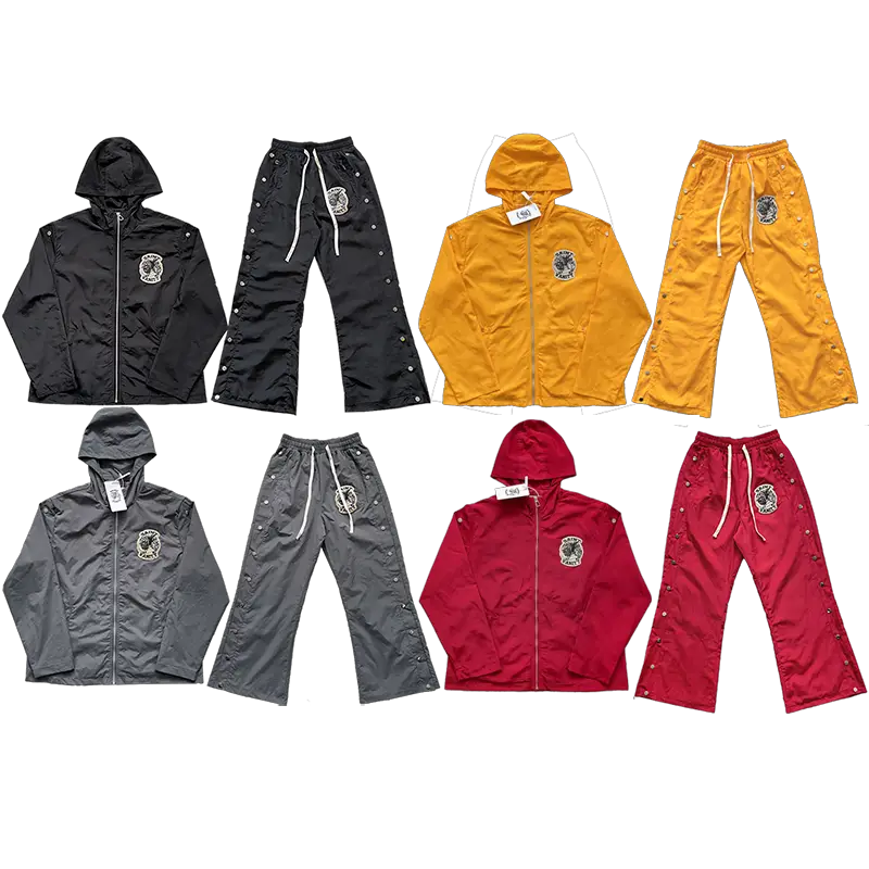 Saint Vanity Embroidered Button-Down Sporty Casual Trench Coat and Pants Set