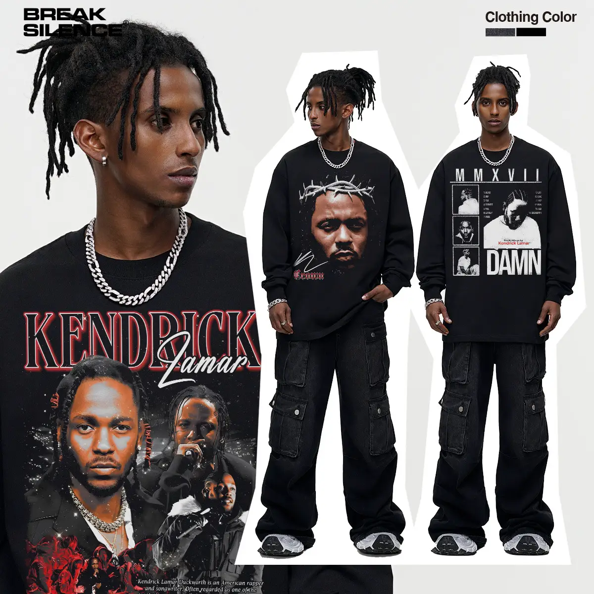 kendrick 美潮vintage印花重磅短袖t恤男水洗做旧纯棉美式小领口