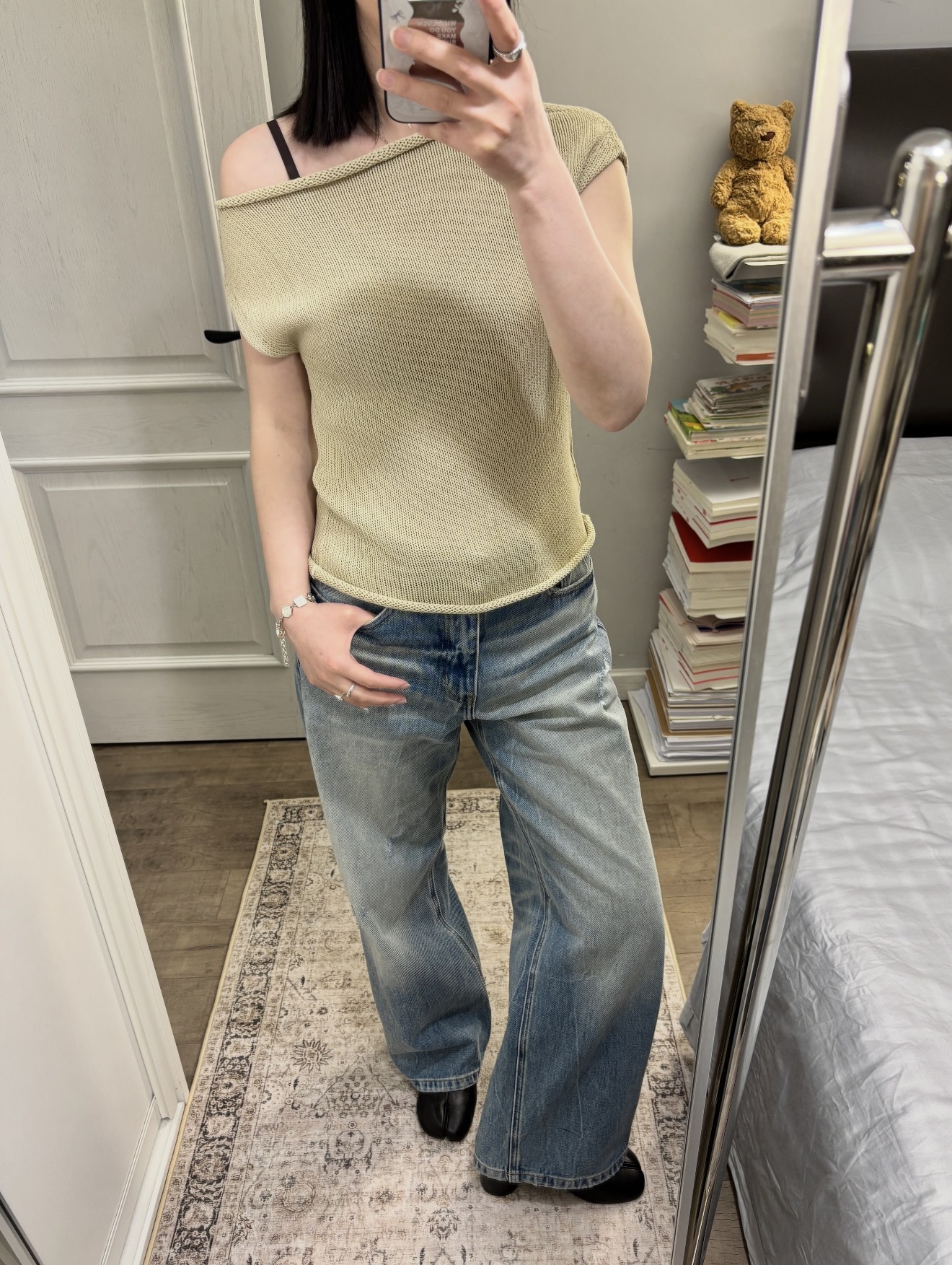 Summer's New Fashionable Slim-Fit Linen Cotton Asymmetrical Sloping Shoulder Rolled-Edge Design Knit Pullover Top T-Shirt 6109