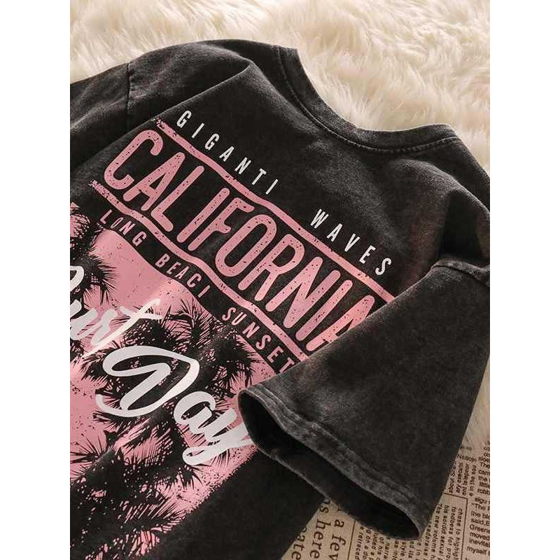 plus size American Retro Old Short-sleeved T-shirt Women's Summer Loose Design Niche Water chubby girl Cotton Trendy Top