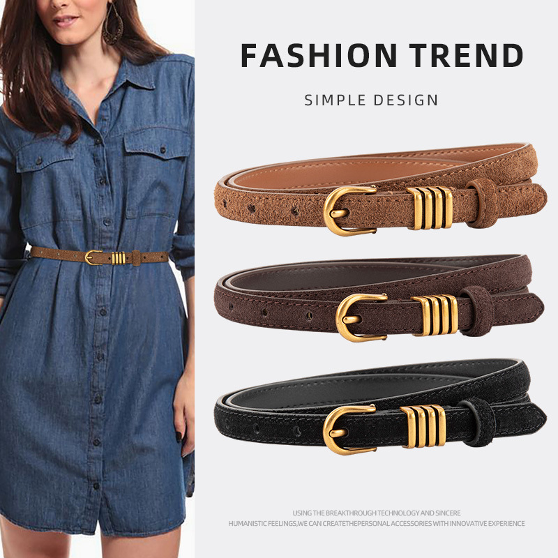 Women's Belt Factory Genuine Leather Frosted Suede Retro High-End Decorative Women's Dress Accessories Belt Cross-Border