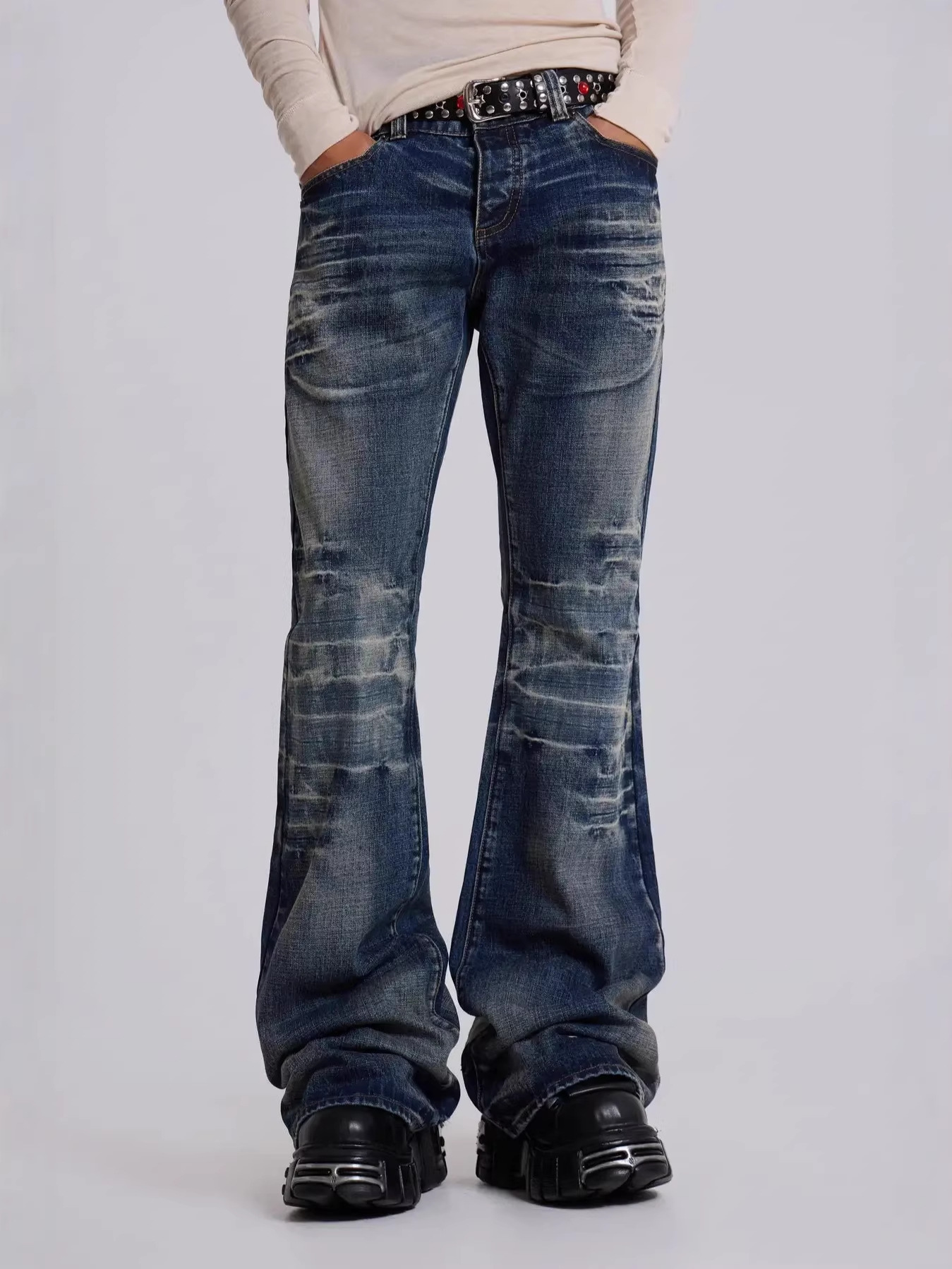 Jad European and American Cross-Border London Washed Low-Waist Flared Jeans Unisex Y2K High Street Straight-Leg Pants