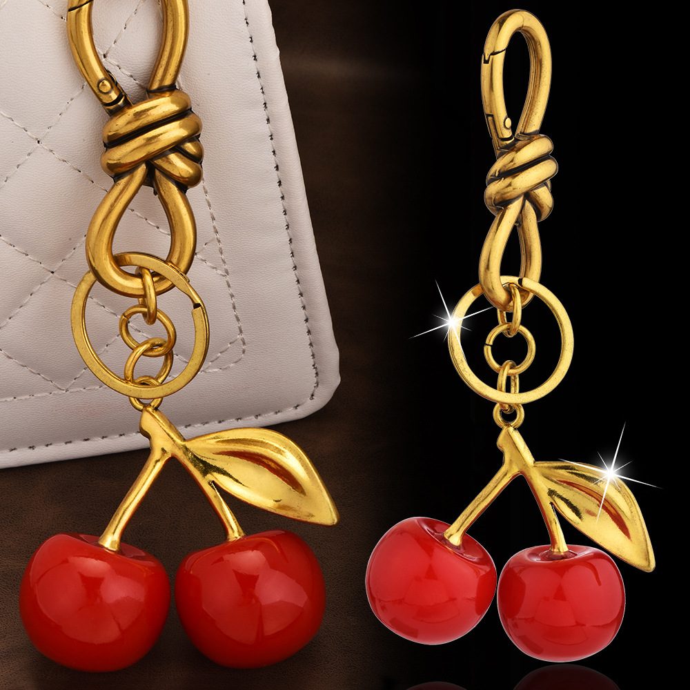 Factory direct 8-character buckle cherry key ring fashion fruit bag pendant cross-border best selling cherry apple lock ring