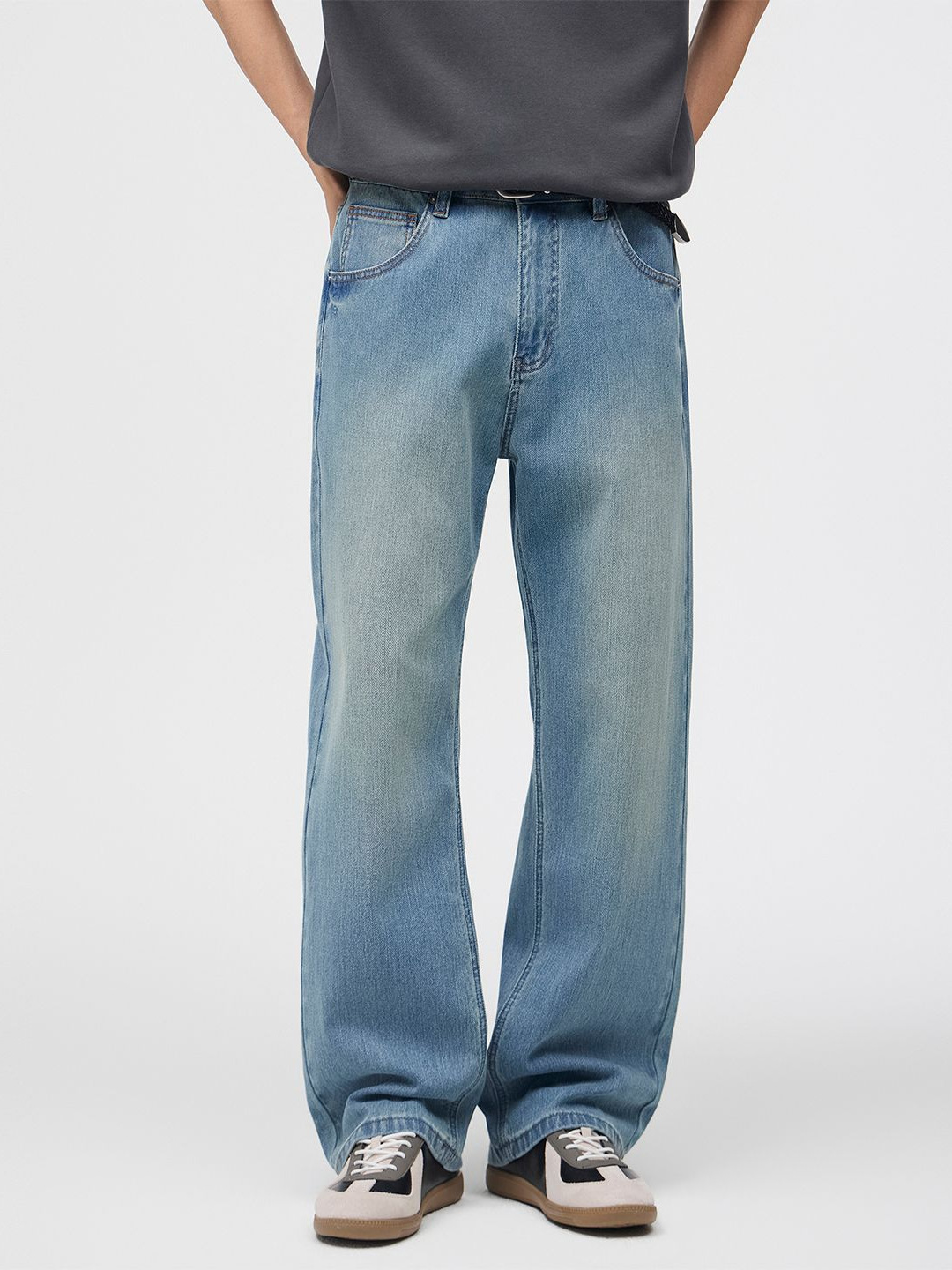 2026 Spring New Style Nostalgic Cool Blue Jeans for Men, American Style Cleanfit Loose Straight Long Pants for Men