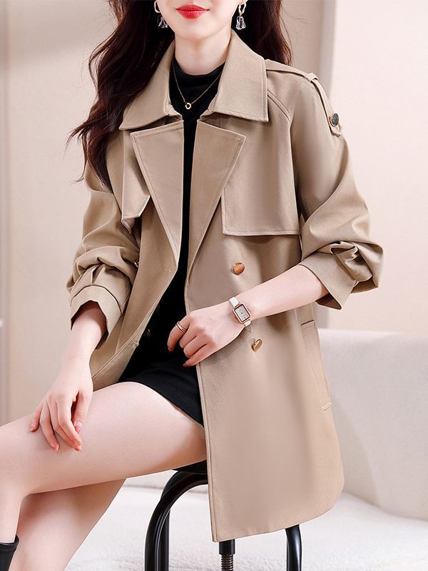 Windbreaker Jacket for Women, Autumn Mid-Length Style, 2026 New Trendy Double-Breasted Design, Loose and Slimming Coat for Women